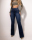 Sexy Elegant New Fashion Casual Female Trouser Bottom Back Shirred Button Front High Waist Jeans