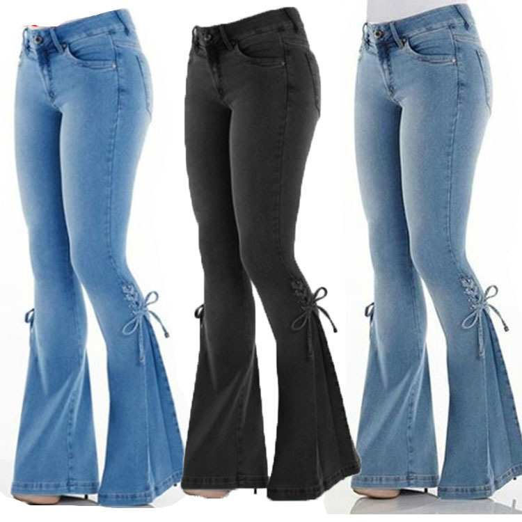 Ladies mid-waist stretch jeans